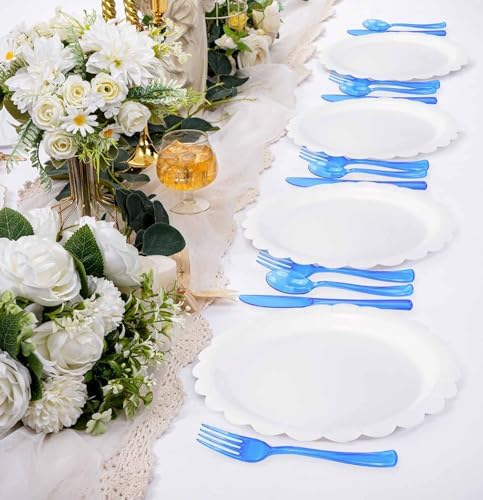 HEIPINIUYE 75 Pack Royal Blue Clear Plastic Cutlery Heavy Duty Clear Blue Plastic Knives Forks and Spoons Disposable Silverware Set for 25 Guest Camping Birthday Baby Shower Party Utensil Set - Image 6