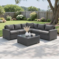 Patio Furniture Set, 7PCS Outdoor Sectional PE Rattan Patio Conversation Set w/Thickened Cushion Modular Wicker Patio Sofa Set w/Coffee Table for Balcony, Backyard(Grey) by PHONJOROO