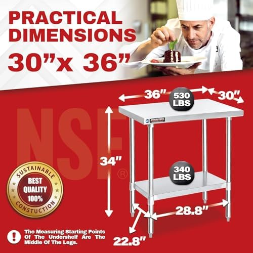 DuraSteel 30x36 Stainless Steel Work Table - NSF Commercial Prep Metal Table - Outdoor Pizza Oven Stand w/Under Shelf - Kitchen Island Laundry Utility Garage Microwave Stand Large Rolling Storage Cart - Image 3