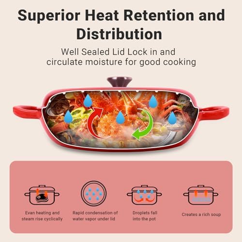 Enameled Cast Iron Dutch Oven, 3.8 Quart Dutch Oven Pot with Lid, Non Stick Cast Iron Pot, Round Oven Safe up to 500°F, Use for Marinate, Cook, Bake and Serve – Gradient Red - Image 7
