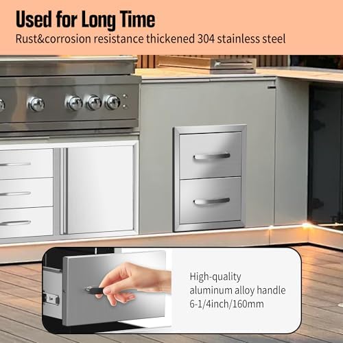 Outdoor Kitchen Double Drawers 14W x 14.3H x 23D Inch, Flush Mount Access BBQ Island Drawers for Outdoor Kitchens or Patio Grill Station - Image 4
