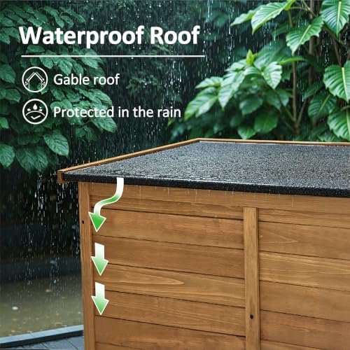 Macrout 30 Cu.Ft Outdoor Storage Cabinet with 4 Shelves for Garden, Outside Vertical Storage Wood Tool Shed with Waterproof Roof, Lockable Door for Yard and Patio Lawn W981D - Image 4