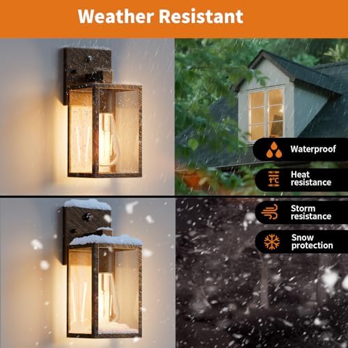 2 Pack Black Brush Gold Dusk to Dawn Exterior Lighting Fixtures Wall Mount, Sensor Outside Front Porch Lights for House, Outdoor Lantern Lamp, Wall Sconce Lights, Coach Light for Garage Entryway - Image 3