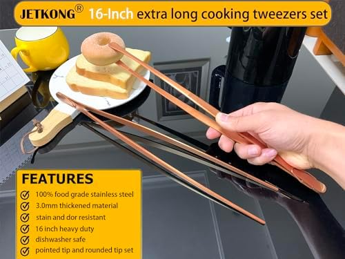JETKONG 2 Pcs 16-Inch Extra-Large Kitchen Tweezers and Tongs - Giant Stainless Steel Food Tweezers - Rose Gold - Image 3