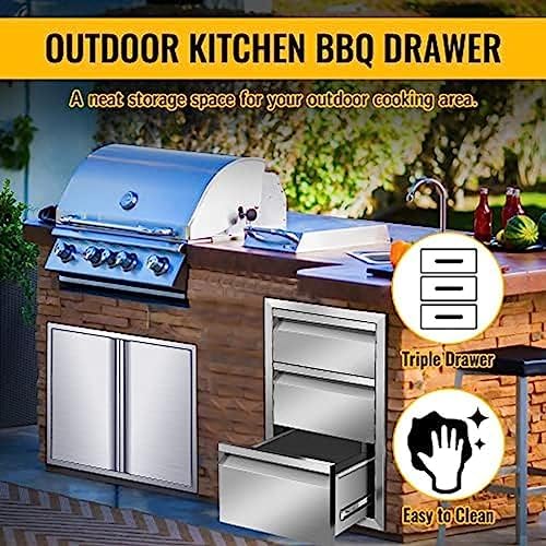 Pull Out Trash Drawer, Lower Sliding Rails Stainless Steel Roll Out Trash Bin Pull Out Tray With Handle For Outdoor Kitchen BBQ Island Grill Station,Three Drawers - Image 7