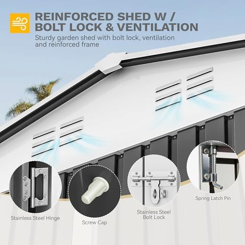 DWVO 10x8ft Metal Outdoor Storage Shed with Window, Lockable Tool Storage Sheds, Oversized Steel Garden Sheds with Sloped Roof for Backyard, Patio, Garage, Lawn (Gray + White) - Image 6
