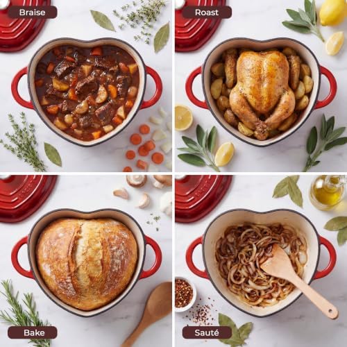 Heart Shaped Dutch Oven 2 Qt, Enameled Cast Iron Pot (Red) - Image 7