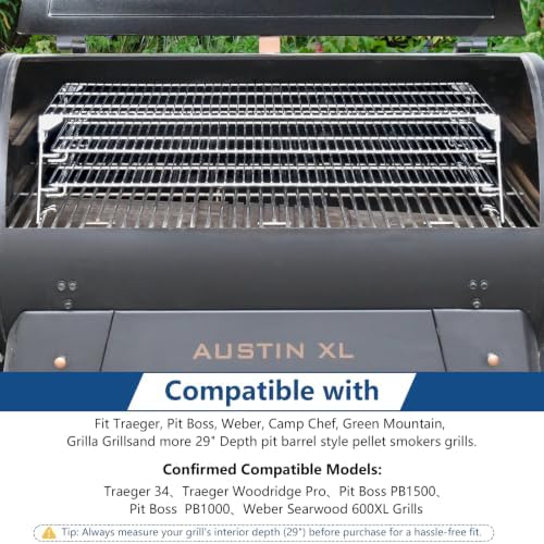 Jerky Racks for Smoker,Extra-Large 29-Inch 3-Tier Foldable Sliding Rack for Traeger Pro 34,Woodridge Pro,Pit Boss PB1000 PB1500,Weber Searwood XL 600,1035 Sq In Stainless Steel Pellet Grill Accessory - Image 3