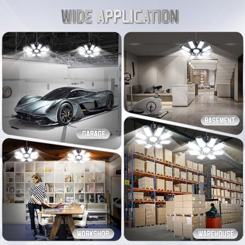 Garage Lights 4 Pack 220W, 22000LM LED Garage Lights with 8+1 Deformable Panels 6500K Screw in LED Shop Lighting for Workshop, Basement Support E26/E27 - Image 5