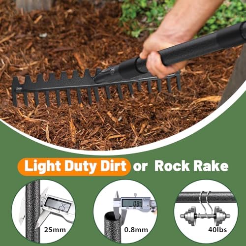 Garden Rake, 63 Inch Long Handle with 17 Tongs, Heavy Duty Metal Bow Rake for Loosening Leveling Soil, Garden Leaf Rake for Raking Leaves Grass , Weeding, Metal Yard Thatch Lawn Care Garden Tool - Image 3
