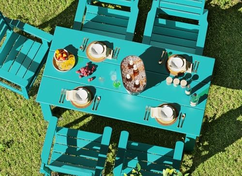 GREENVINES 7-piece Outdoor Dining Set, HDPE Table & 6 Chairs, Aqua - Image 4