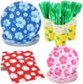 Kochorie 175 Pieces Hawaiian Cartoon Party Supplies Tropical Hawaii Hibiscus Floral Tableware Set 7 Inch & 9 Inch Paper Plates Napkins Cups Cutlery for Birthday Blue Cartoon Party, Serve 25 Guests by Kochorie