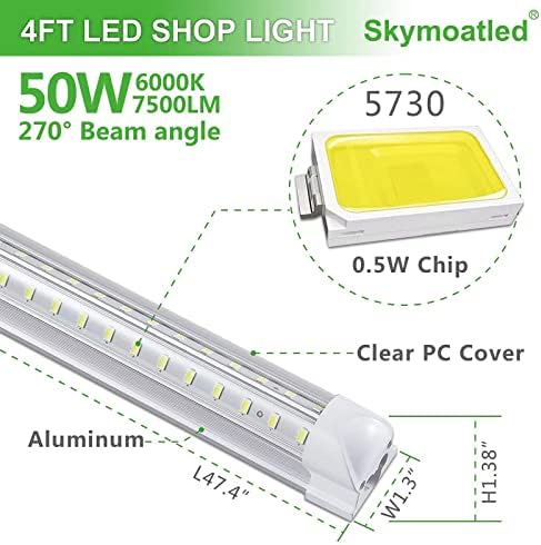 Skymoatled 8Pack 4FT LED Shop Light Garage Lights,50W 6000K 7500LM White Light,Hanging/Surface Mount,T8 4FT Tube Lamp for Warehouse Workshop Basement,Linkable LED Shop Lights,Plug and Play - Image 2