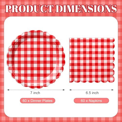 Roshtia 120 Pcs Red Gingham Plates and Napkins Set, Serves 60 - Image 2