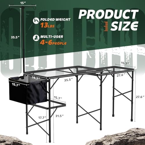 WildFinder Folding Table, 5.7x2 FT Height Adjustable Camping Table - Image 3