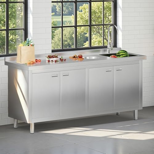 Jocisland 72-Inch Stainless Steel Utility Sink Cabinet with Faucet - Image 2