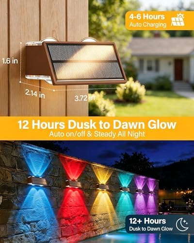 Solar Fence Lights Outdoor, 2 Pack Fence Solar Lights Waterproof - Image 3