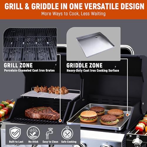 Redlife 3-Burner Propane Gas Grill & Griddle Combo, 54,000 BTU - Image 3