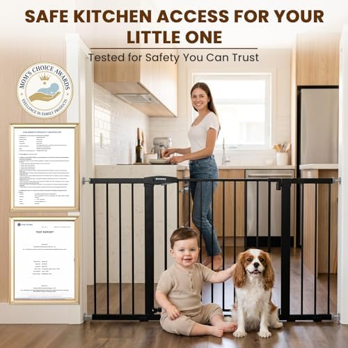 Mumeasy 36-58" Extra Wide Baby Gate for Stairs, 30" Tall Walk Through Dog Gate for Doorways & Hallways, Auto Close Pressure Mounted Safety Gate for Toddlers & Pets, Dual Swing Child Gate Indoor, Black - Image 6