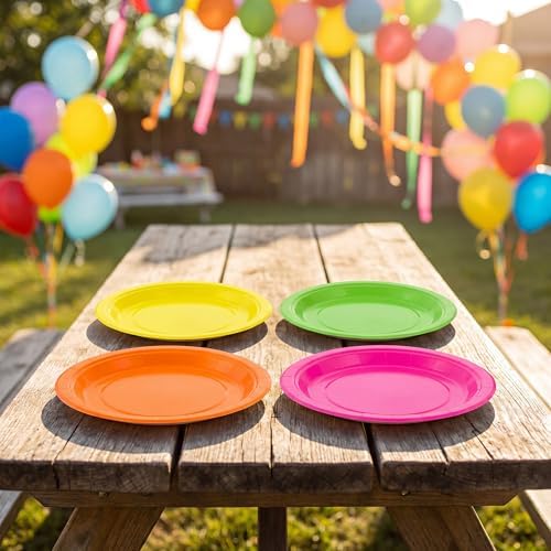 Breroa 72 Pcs Neon Paper Plates 7 Inch Bulk Neon Plates Disposable - Image 5