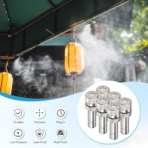 M METERXITY 20-Pack Brass Misting Nozzles, 0.028"/0.7mm Orifice Mister Replacement Heads for Outdoor Cooling System/Landscaping/Humidification/Greenhouse, 6mm Low-Pressure Fog Sprayer Nozzle - Image 4