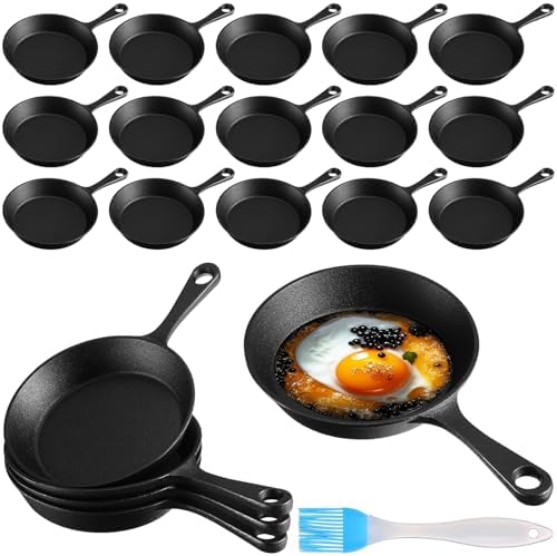 20 Sets 10Pcs 6.3" Black Mini Cast Iron Skillets Set Frying Pan&Oil Brush by Skylety