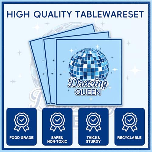 Dancing Queen Party Decorations 48Pcs Retro 70s Tableware Set Disco Plates and Napkins Forks Supplies Serves 16 Blue Disco Ball Birthday Bachelorette Party Decorations - Image 4
