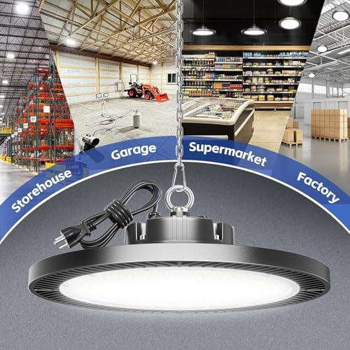 6 Pack 200W High Bay Led Shop Lights - 5000K UFO Led High Bay Light with Plug 5' Cable and Hook Ring, Shop Light UFO Barn Lights Led High Bay Lights for Garage Gym Warehouse Workshop - Image 2