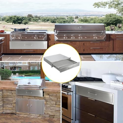 Outdoor Kitchen Drawers 30" W x 6.5" H x 23" D Flush Mount BBQ Single Drawers with Divider,Built-in Stainless Steel Drawer with Chrome Handle for Outdoor Kitchen Island Patio Grill Station - Image 6