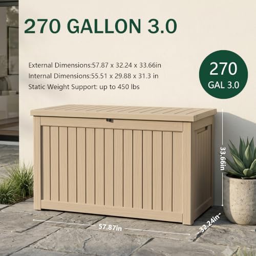 Outdoor Storage Box,270 Gallon Waterproof Deck Box [Upgraded 3.0] - Image 2