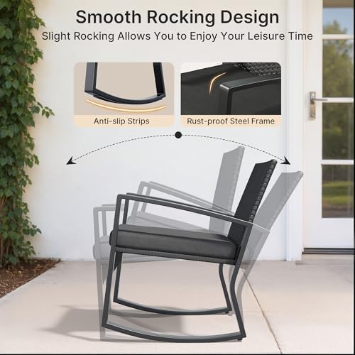 Ahomly 4 Piece Outdoor Patio Furniture Set with Rocking Chairs, Black - Image 3