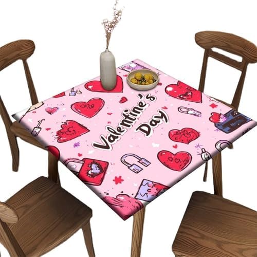 Outdoor Table Cloths with Elastic, Love is in The Air Pattern Printed on Polyester Square Patio Table Cover, Use for Kitchen Patio Restaurant, Fit for 24" x 24" Square Tables by JRBSZMI2