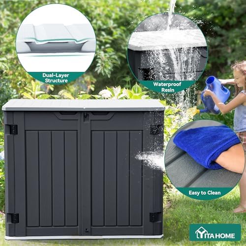 YITAHOME Outdoor Resin Storage Sheds, 39 in Height Lockable Waterproof Horizontal Shed w/o Shelf, Easy to Assemble Shed Storage for Garden Tools, Dark Gray - Image 5