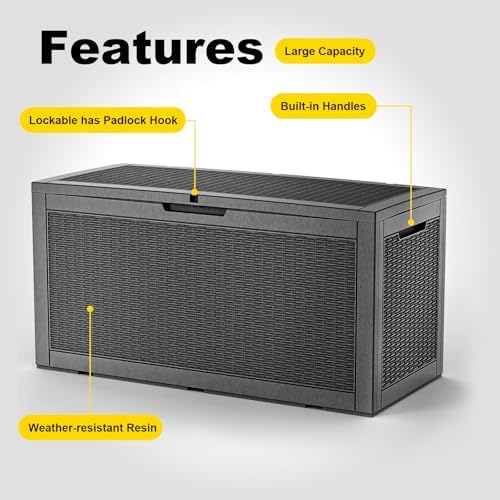 Deck Box 172 Gal Waterproof Outdoor Storage Patio Organizer Classic Black - Image 2