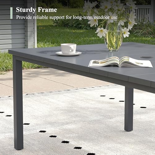 Outdoor Dining Table for 6, 63" Rectangle Outdoor Table with Adjustable Umbrella Hole, All-Weather Metal Patio Dining Table for Lawn Garden Backyard Deck, Dark Grey - Image 5