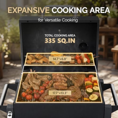 ROVSUN Portable Charcoal Grill, Tabletop Grill with Thermometer and Chimney, Smoker for Outdoor Cooking, BBQ, Camping and Patio Parties - Image 2