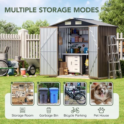 4 x 6 FT Storage Shed with Floor Frame for Backyard, Brown - Image 4