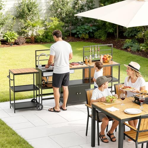 LEVELEVE Modular Outdoor Kitchen Island 4-Piece Set, Aluminum Outdoor Prep Station Grill Cart with Independent Sink, Storage Cabinets & Shelves for Backyard Patio Deck - Image 7
