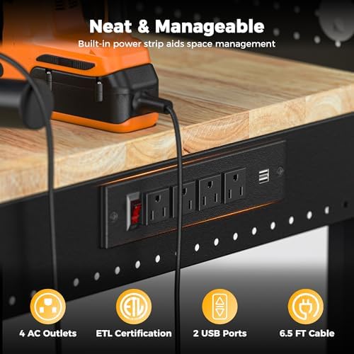 CAMMOO 48x24 Inch Garage Work Bench with Storage, Pegboard & Power Strip - Image 4