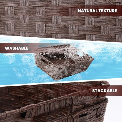 Onlytak Large 2-Pack Plastic Wicker Storage Baskets, 17"x13"x5.5", Brown - Image 3