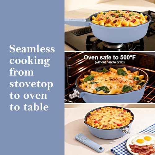 10 Inch Deep Frying Pan Skillet with Lid, 4 QT Nonstick Saute Pan - Image 3