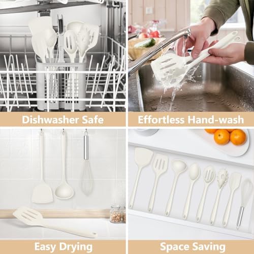 TeamFar Silicone Cooking Utensils Set, 8 PCS Kitchen Utensils Set, White - Image 6