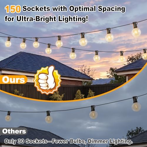 Bosceos 300ft (100ft*3) Outdoor G40 LED Globe String Lights Waterproof - Image 4