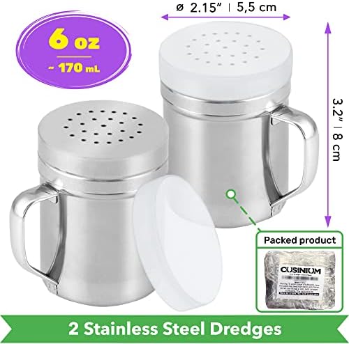 CUSINIUM Metal Salt Pepper Cooking Dredge Shakers - With Handle - Seasonings Spice Shakers With Holes and Lids - 6 Ounce, 2pcs | Style: Medium - Image 2