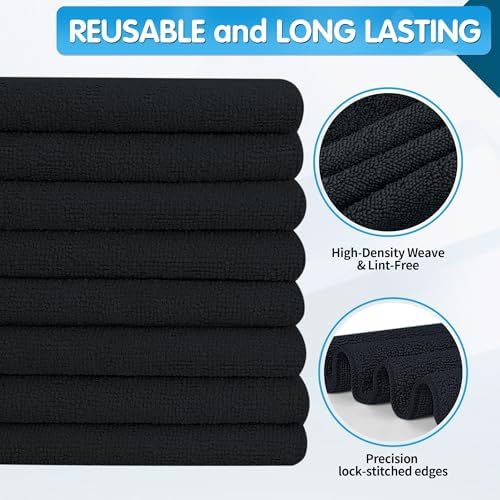 FIXSMITH Black Microfiber Cleaning Cloth -Pack of 8, Highly Absorbent Cleaning Rags, 16"X12" All Purpose Cleaning Towels for Housekeeping, Kitchen, Car, Lint Free and Reusable Microfiber Towels - Image 5
