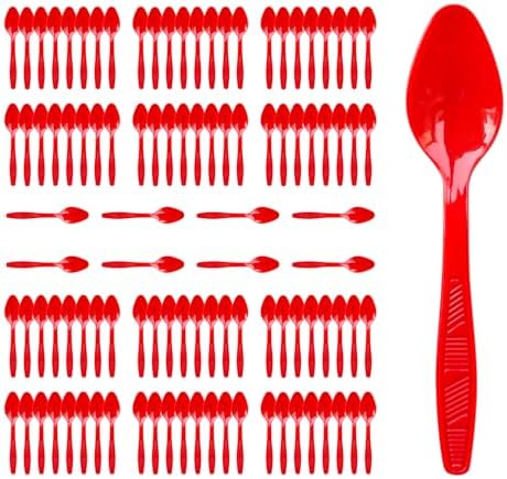 Red Plastic Spoons Heavy Duty, Disposable Party Supplies 104 PCS by FUEVING