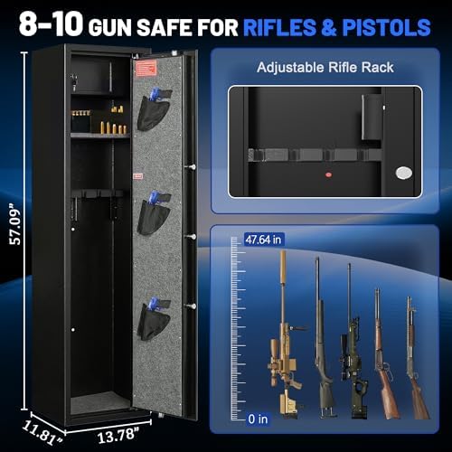 8-10 Gun Safe for Rifles, Gun Cabinet with Digital Keypad, Rifle Safe with Dual Alarm Mode, Long Gun Safe with Adjustable Shelves, Gun Safes for Home with No Assembly Required, 57.09” Rifle Gun Safe - Image 2