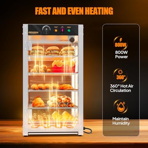 ROVSUN 5-Tier Commercial Food Warmer, 15" Pizza Warmer Food Warmer Display with LED Adjustable Lighting Glass Door Removable Shelves, Countertop Electric Food Warmer for Buffet Restaurant 110V 800W - Image 2