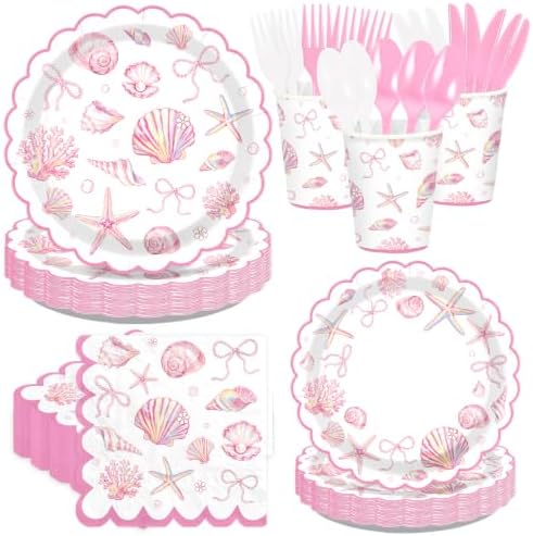 168 Pcs Pink Seashell Party Decorations for Girl Summer Birthday Serves 24 by Greencian