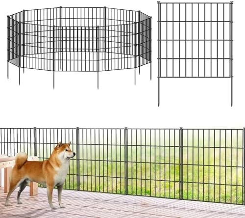 Metal Garden Fence 28 in x 23.3 ft, Outdoor Dog Fence with Stakes for Yard by FOREHOGARGARDEN%EF%BC%86HOME